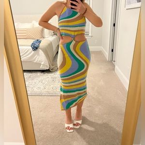 4si3nna halter cutout swirl midi dress